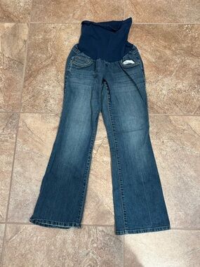 Motherhood Maternity Indigo Denim Flare Jeans with Navy Panel
